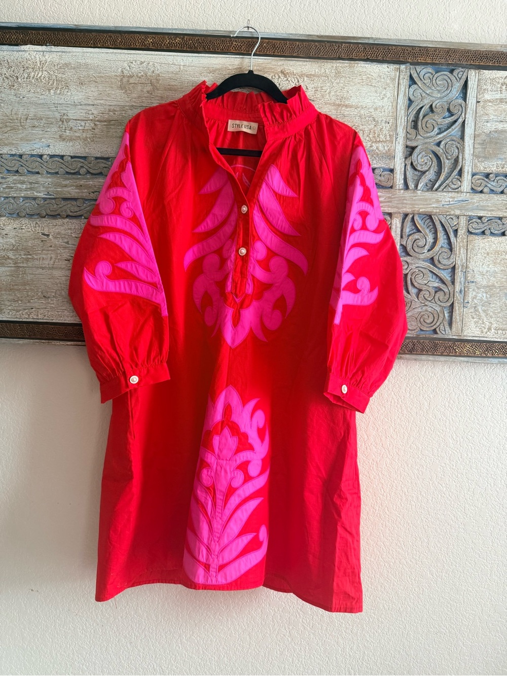 Style & Co. Red Tunic with Pink Floral Appliqué